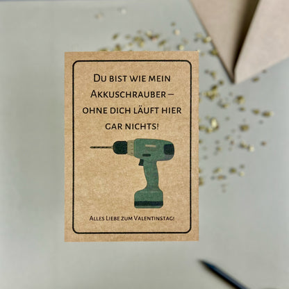 Postkarte – Du bist wie mein Akkuschrauber: Liebe mit Power
